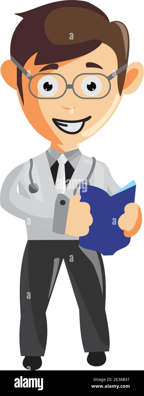 Doktor Mann Zeichen Krankenhaus Medizin Personal Kleidung Illustration Bringen Buch Stock Vektor