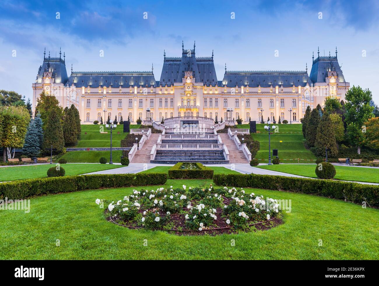 Iasi, Rumänien. Kulturpalast oder Moldawien National Museum Complex. Stockfoto