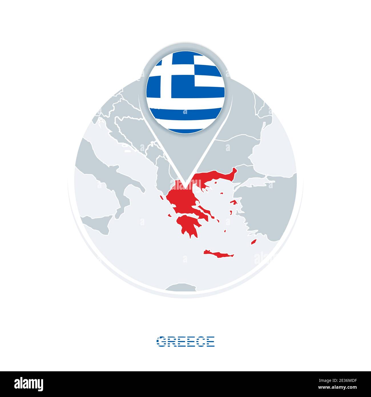Griechenland Karte und Flagge, Vektorkarten-Symbol mit hervorgehobener Griechenland Stock Vektor