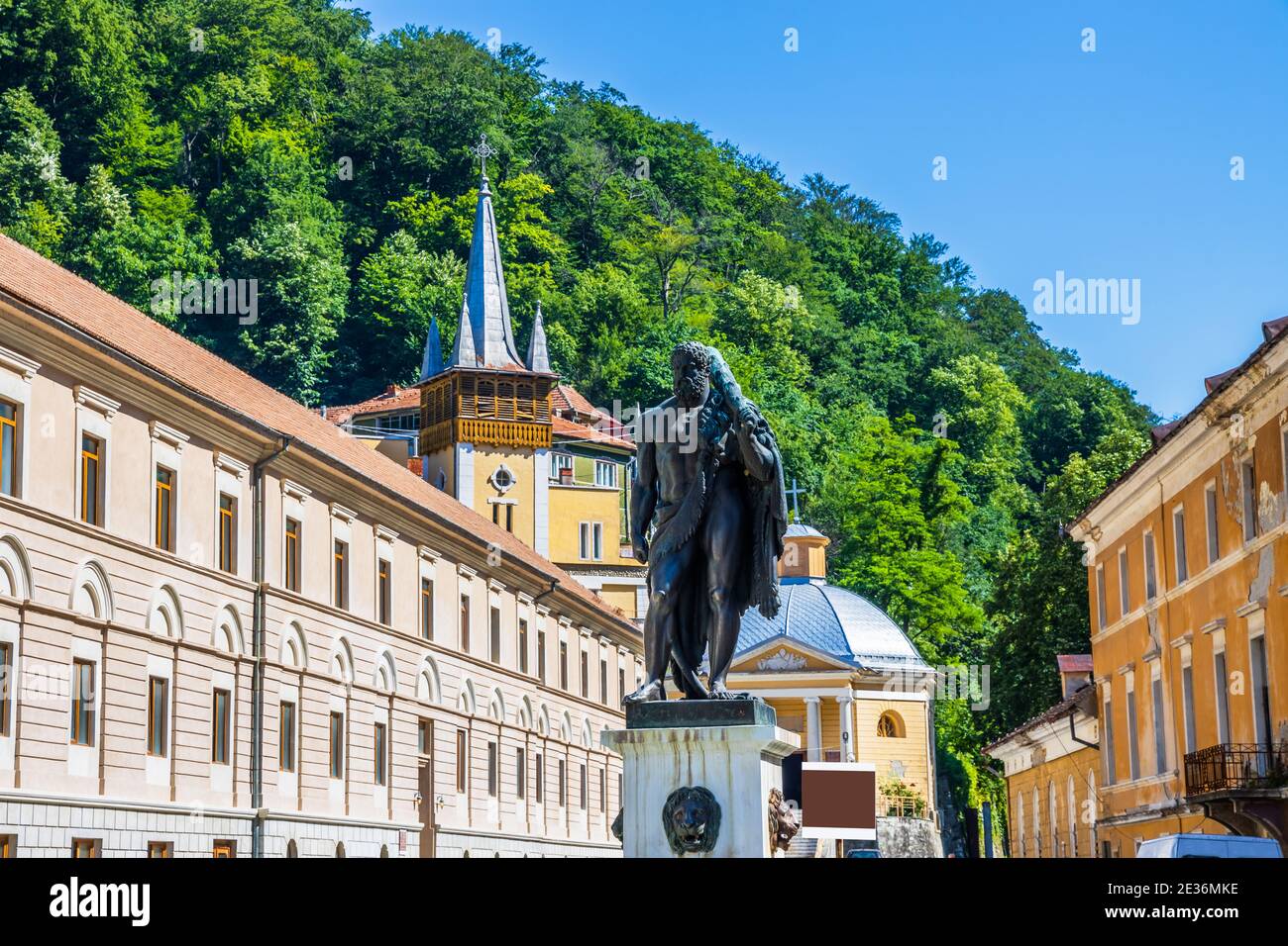 Baile Herculane, Rumänien. Herkules-Statue im Kurort. Stockfoto