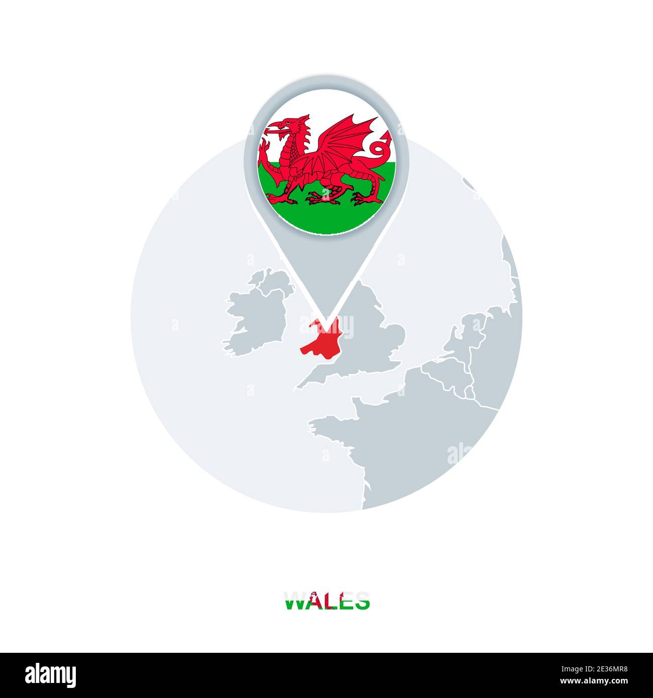 Wales Karte und Flagge, Vektorkarten-Symbol mit hervorgehobener Wales Stock Vektor
