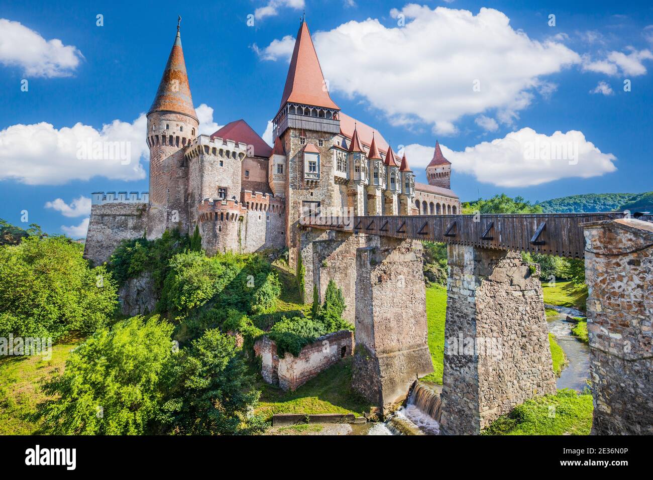 Schloss Corvin (Schloss Hunyad) in Hunedoara, Siebenbürgen, Rumänien Stockfoto