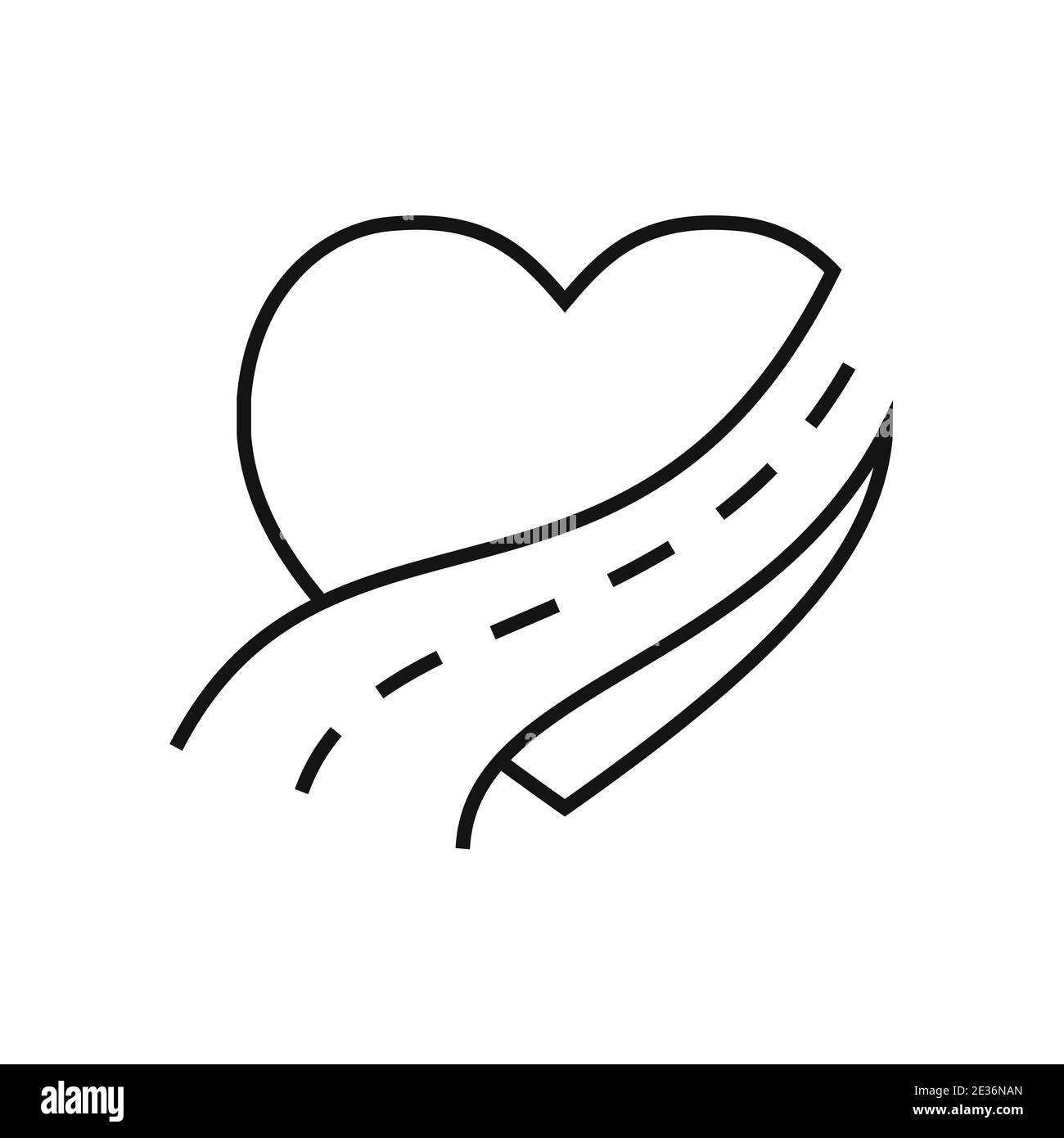 Herz-Symbol mit Straßen-Symbol. Vektorgrafik. Abstrakte konzeptuelle Ikone der Liebe. Herzform in flacher, linearer Form Stock Vektor
