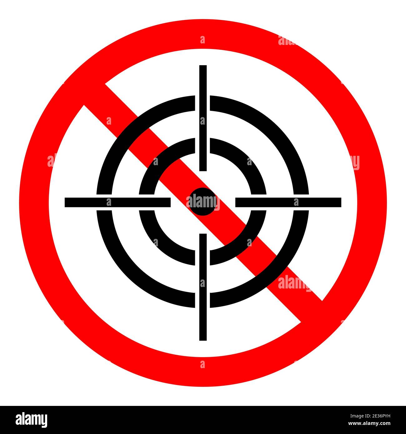 Symbol für Jagdverbot. Das Zielen ist verboten. Rotes Rundschild mit Zielsymbol stoppen oder sperren. Vektorgrafik. Kein AIM-Symbol. Stock Vektor