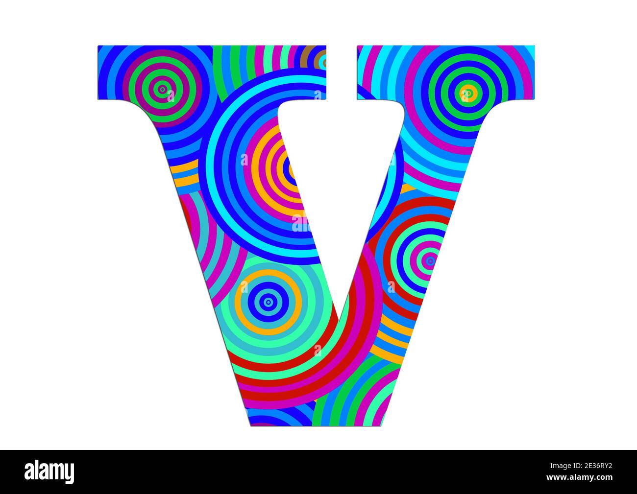 Alphabet V aus lustigen bunten Kreismuster zur Dekoration Stockfoto