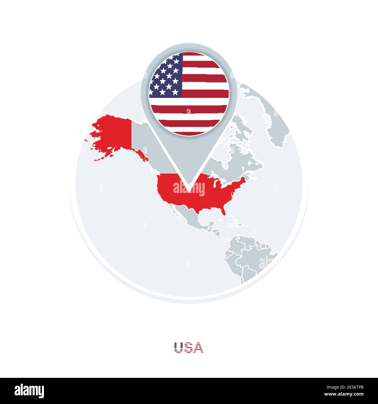 Karte und Flagge der Vereinigten Staaten von Amerika, Vektorkarten-Symbol mit hervorgehobenen USA Stock Vektor