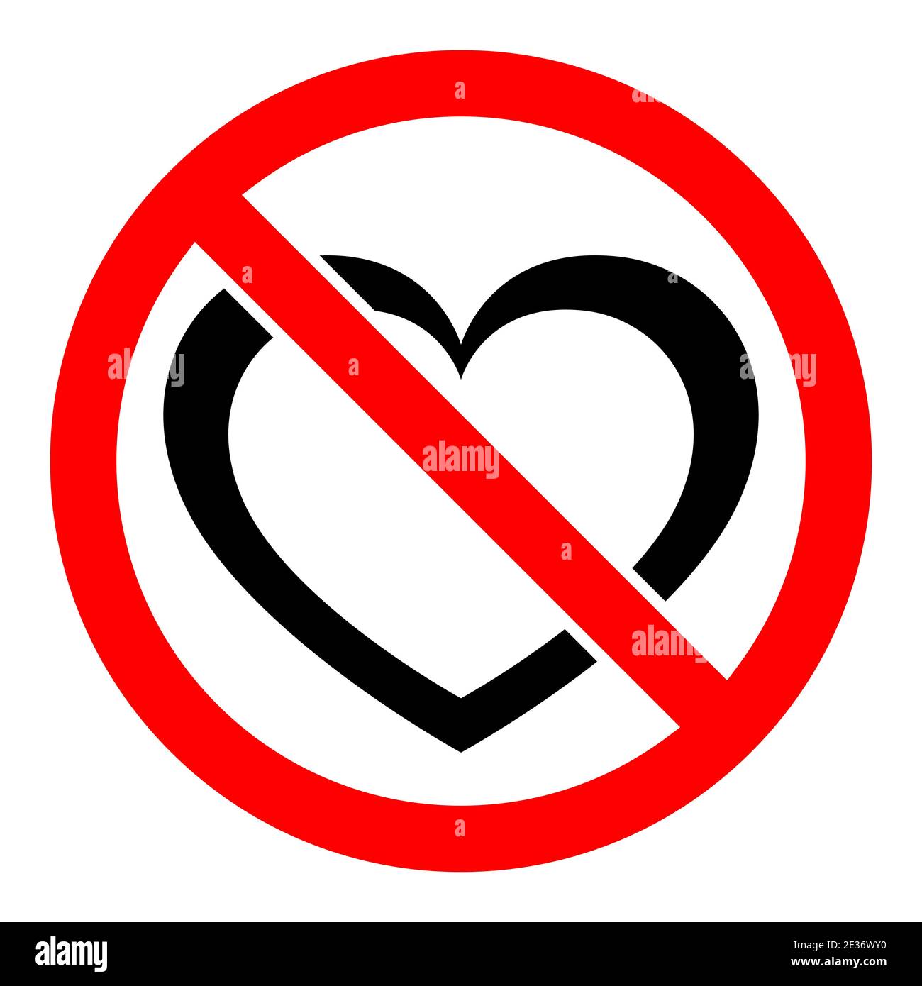 Liebe ist verboten. Stop oder Verbot roten runden Zeichen mit Herz