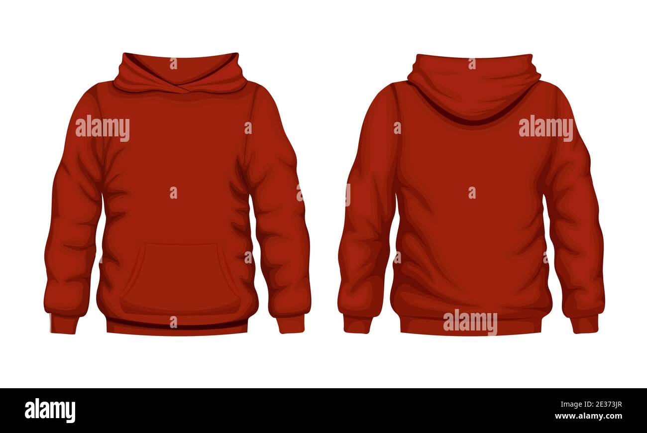 Rote Kapuzenpullover vorne und hinten. Hochwertiges Baumwoll Kapuzen Sweatshirt für den Alltag und zum Ausdruck bringen Streetwear. Stock Vektor