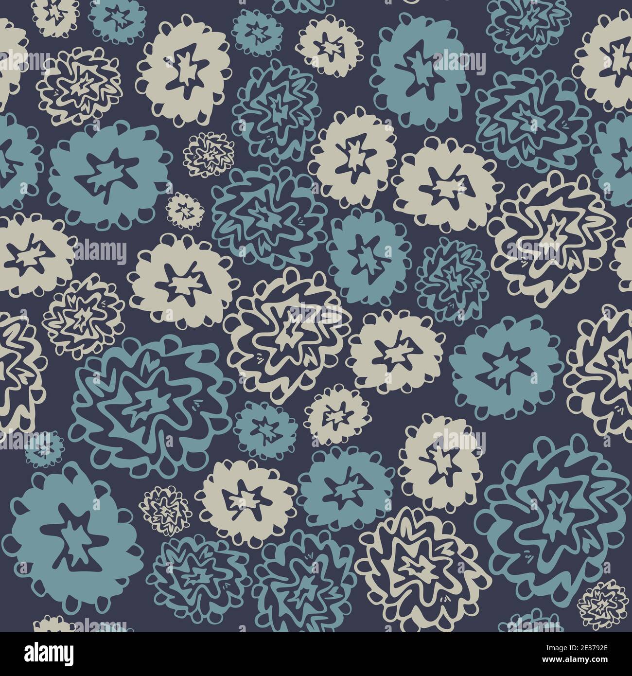 Vektor nahtlose Muster von abstrakten blühenden Blumen auf einem blauen Hintergrund. Geschenkpapier oder Hintergrunddesign. Stock Vektor