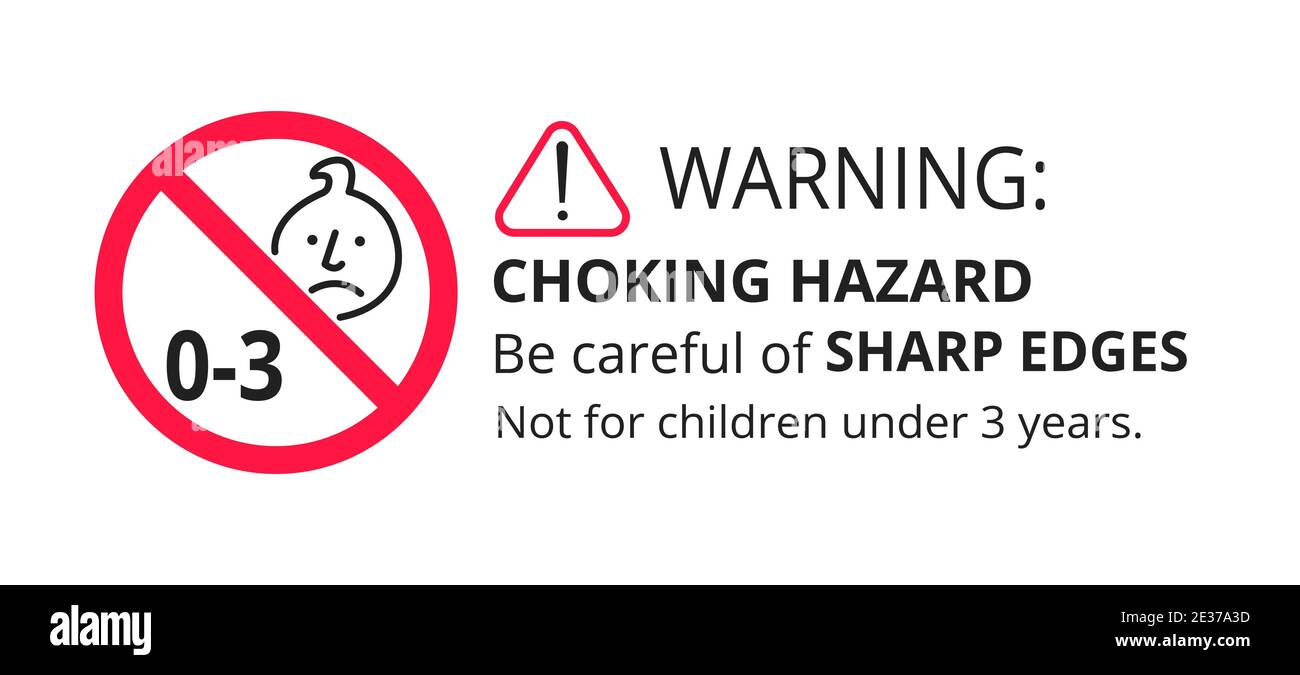 Erstickungsgefahr verboten Schild Aufkleber nicht geeignet für Kinder unter 3 Jahren isoliert auf weißem Hintergrund Vektor-Illustration. Warndreieck, shar Stock Vektor