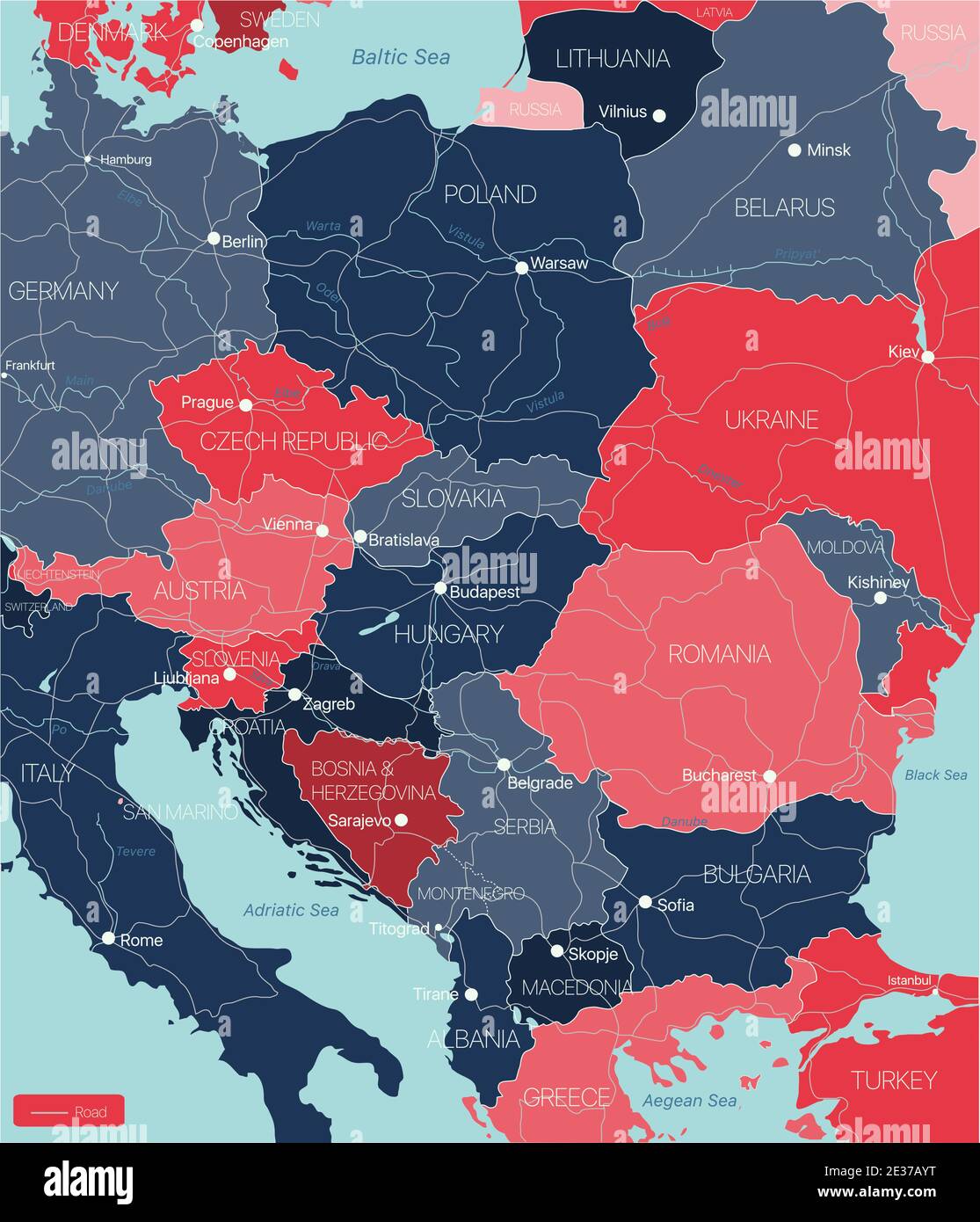 Osteuropa Detaillierte editierbare Karte mit Regionen Städte und ...