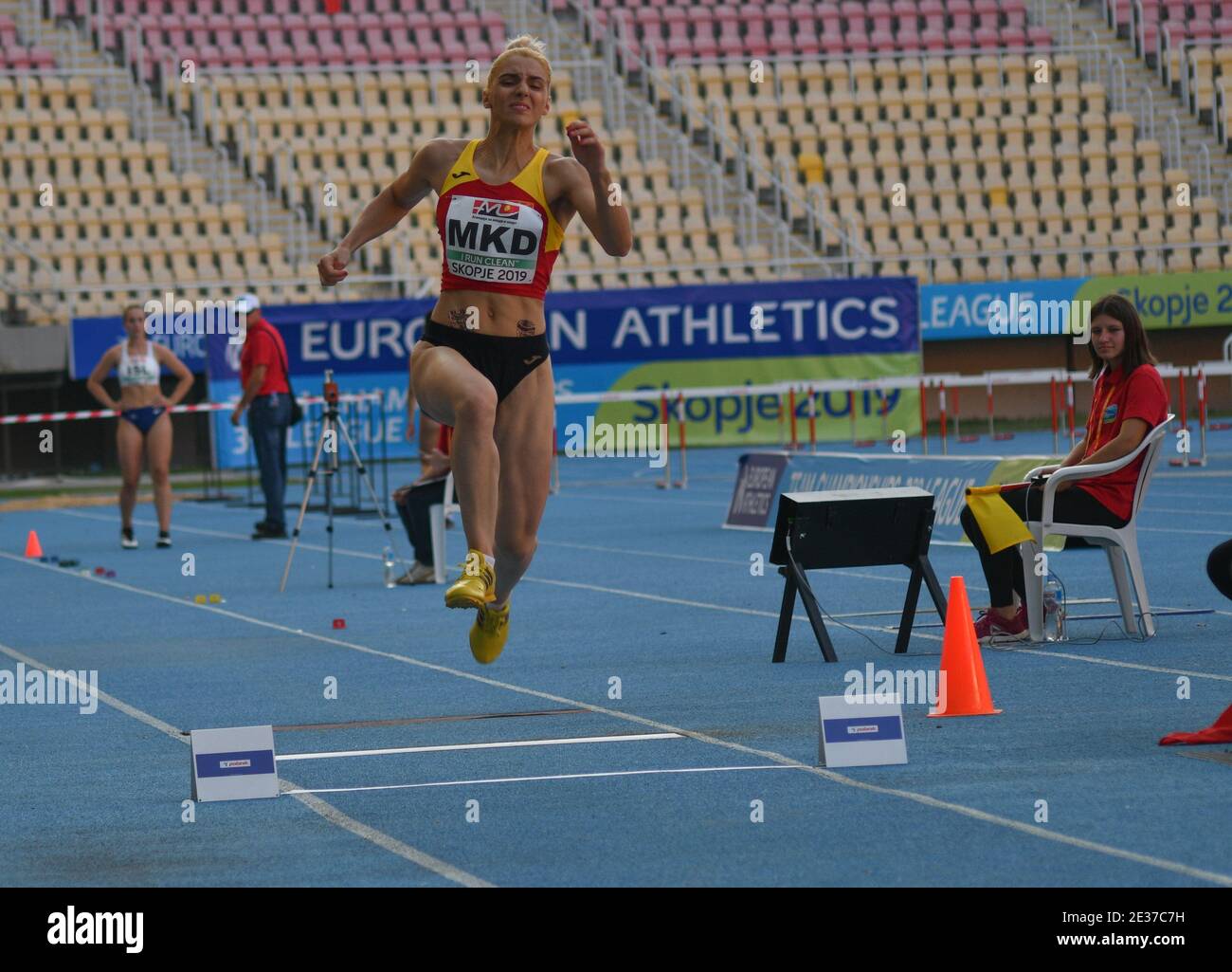 Skopje, Mazedonien - 10.-11. August 2019 Leichtathletik-Europameisterschaften - Dritte Liga. (Frauen-Weitsprung, Dreisprung) Stockfoto