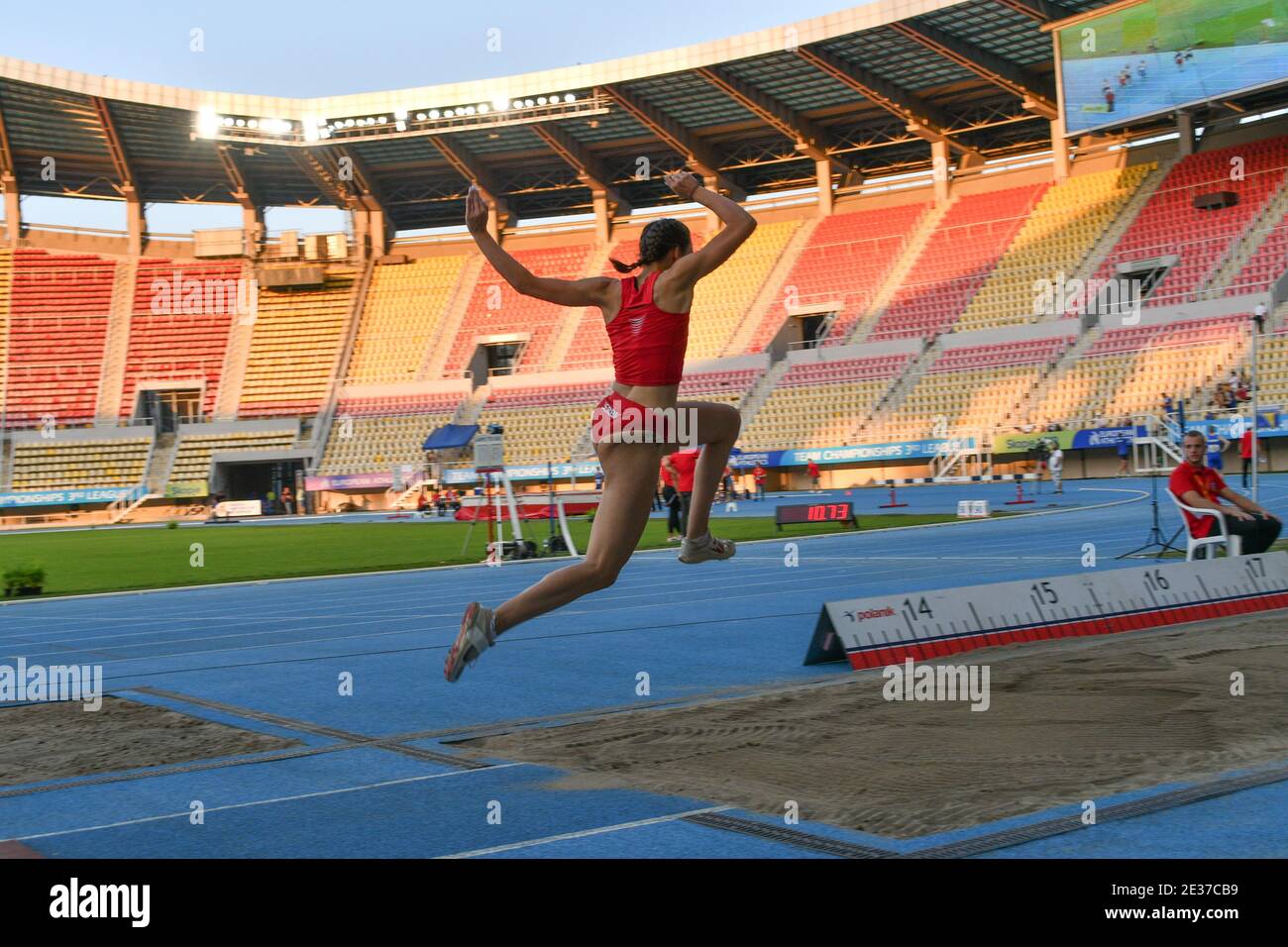 Skopje, Mazedonien - 10.-11. August 2019 Leichtathletik-Europameisterschaften - Dritte Liga. (Frauen-Weitsprung, Dreisprung) Stockfoto