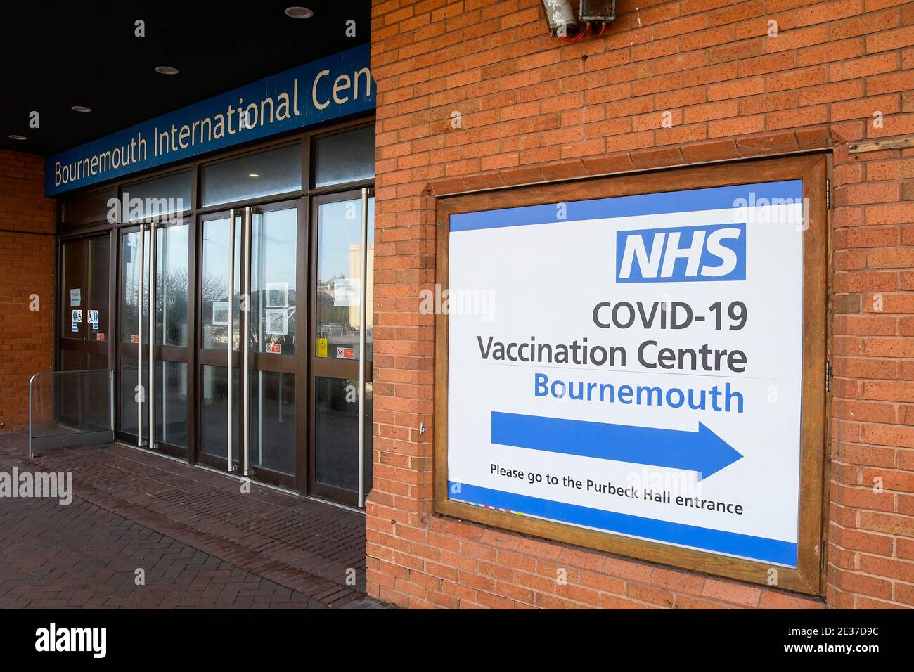 Bournemouth, Dorset, Großbritannien. Januar 2021. Allgemeine Ansicht des neuen Covid-19 NHS Impfzentrums, das morgen eröffnet wird, 18/01/21 im Bournemouth International Centre in Bournemouth in Dorset. Bild: Graham Hunt/Alamy Live News Stockfoto