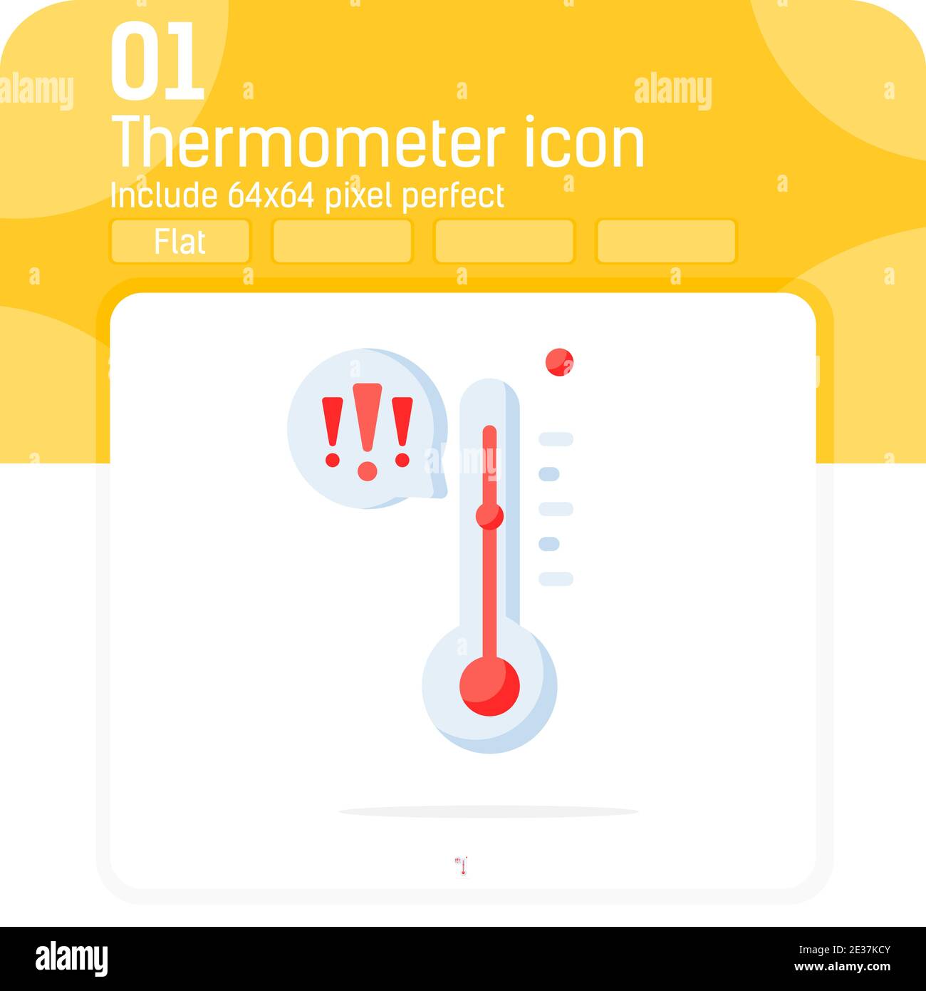 Thermometer mit Ausrufezeichen mit flachem Design auf weißem Hintergrund isoliert. Cartoon Vektor Illustration extrem hohe Temperatur Zeichen Symbol Stock Vektor