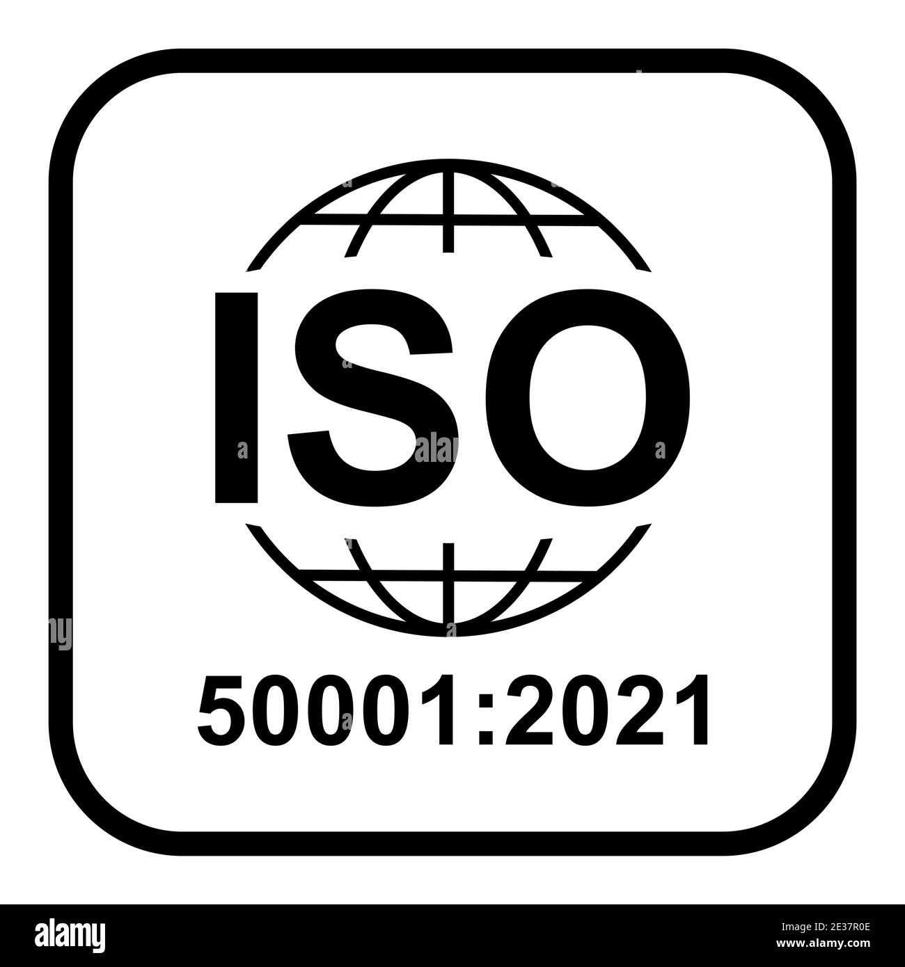 ISO 50001:2021-Symbol. Energiemanagement. Symbol für Standardqualität. Vektor-Button-Zeichen auf weißem Hintergrund isoliert. Stock Vektor