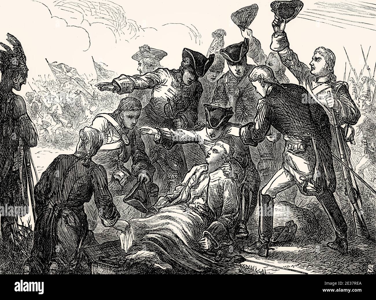 Der Tod von General Wolfe, Schlacht der Ebenen Abrahams, Schlacht von Quebec, 1759, Siebenjähriger Krieg Stockfoto