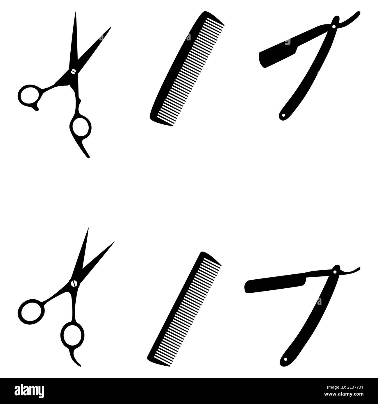 Schere, Kamm, Rasiermesser, Friseur, Symbol, Logo Stock Vektor