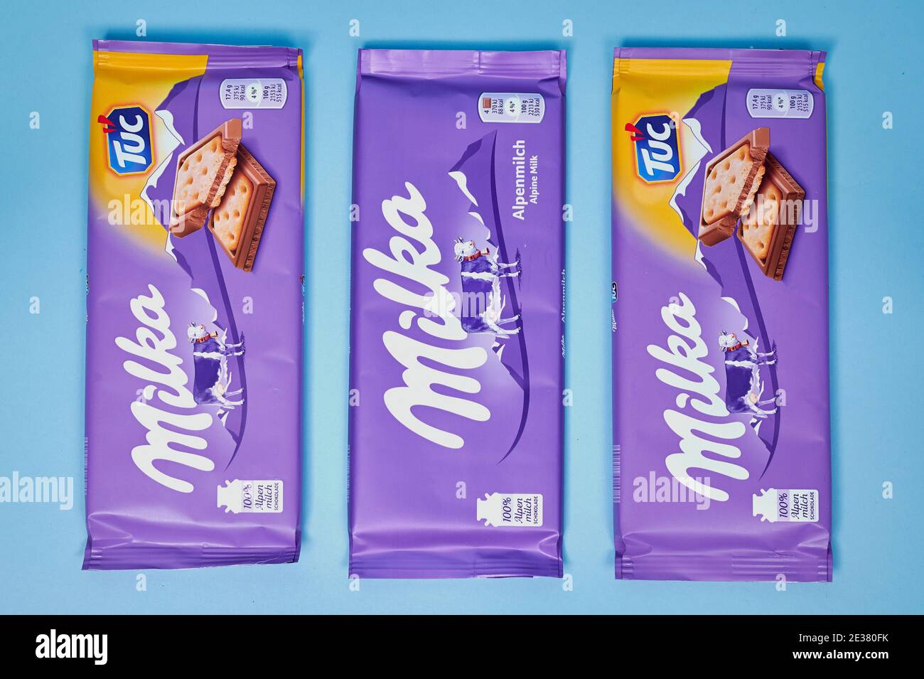 Mainz, 17. Dezember 2020: Milka-Schokolade, eine Marke der Schokoladenkonfektion, wird seit 1990 von der Mondelez Int. Stockfoto
