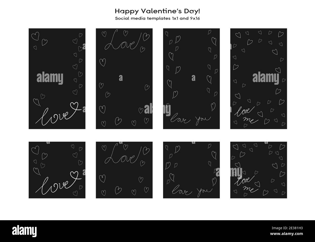 Liebe Valentinstag Social Media handgezeichnete Vorlage. Editierbarer quadratischer Postrahmen mit Kopierraum. Handgezeichnetes einfaches minimalistisches Design, trendige Doodle-Linien Stock Vektor
