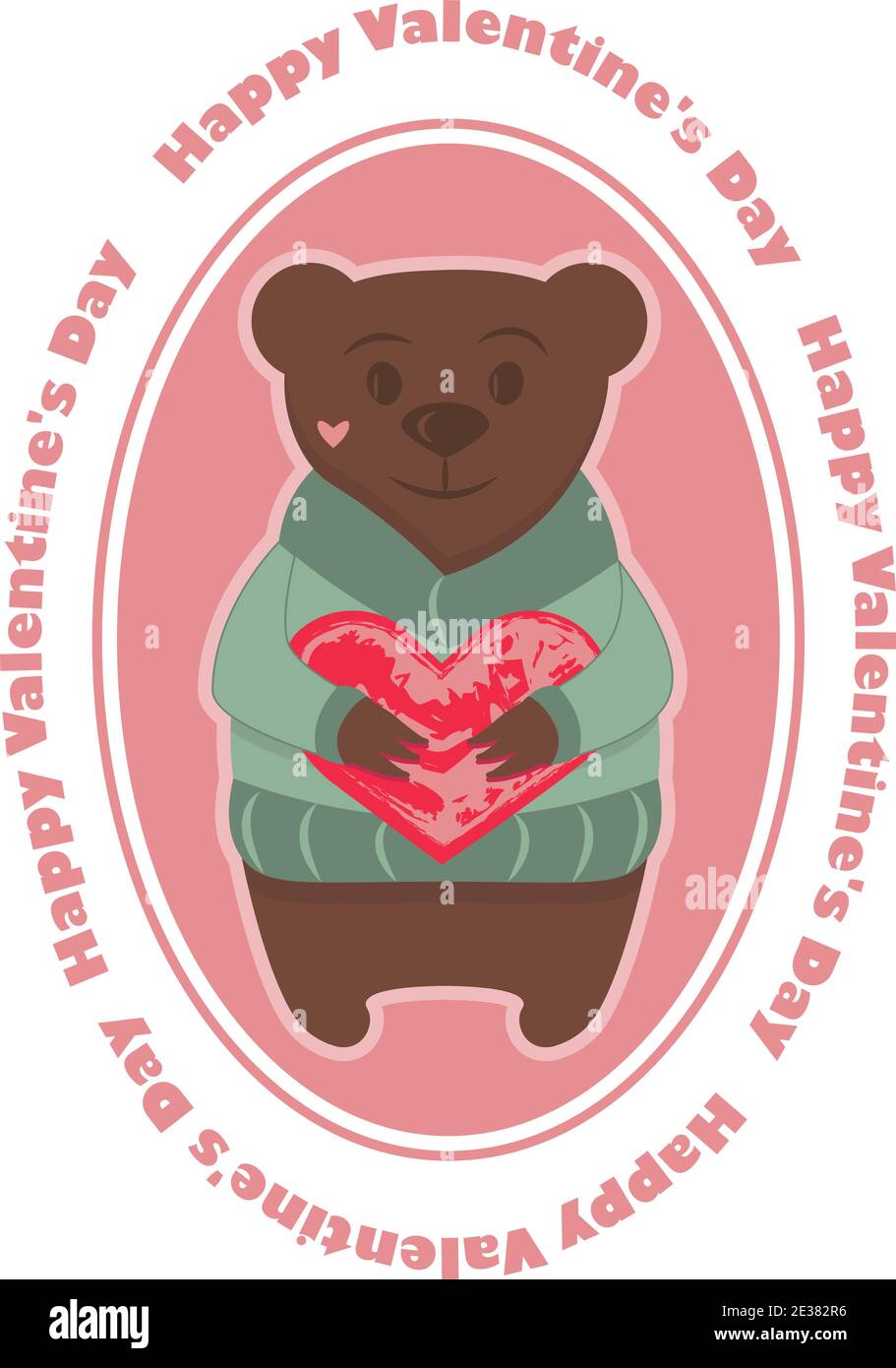 Valentinstags Grusskarte Mit Schriftzug Und Bear Holding Heart Stock Vektorgrafik Alamy