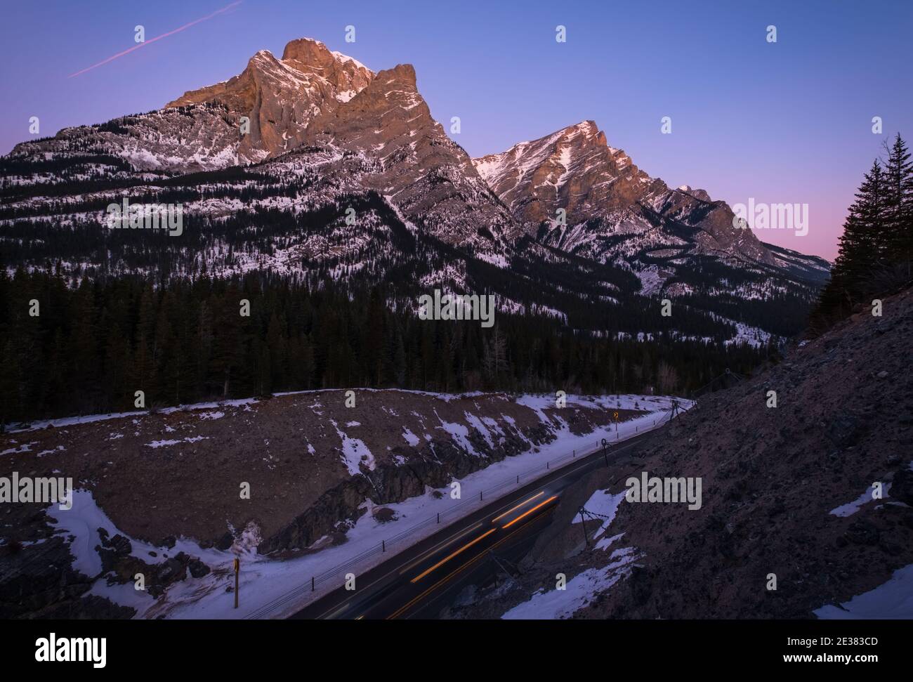 Sunrise-Kananaskis-Reisende, Alberta, Kanada. Stockfoto