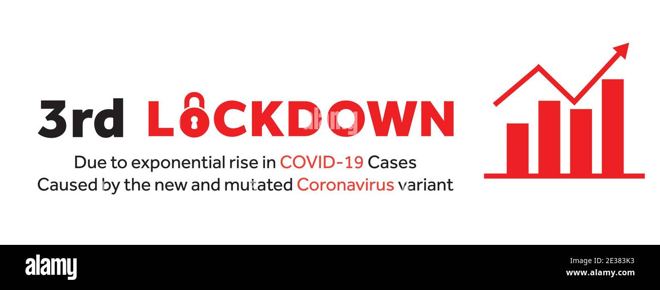 Dritte Sperrung oder Sperrung 3.0 aufgrund schnell wachsender COVID-19-Fälle, die durch das mutierte Coronavirus auf der ganzen Welt verursacht werden. Stock Vektor