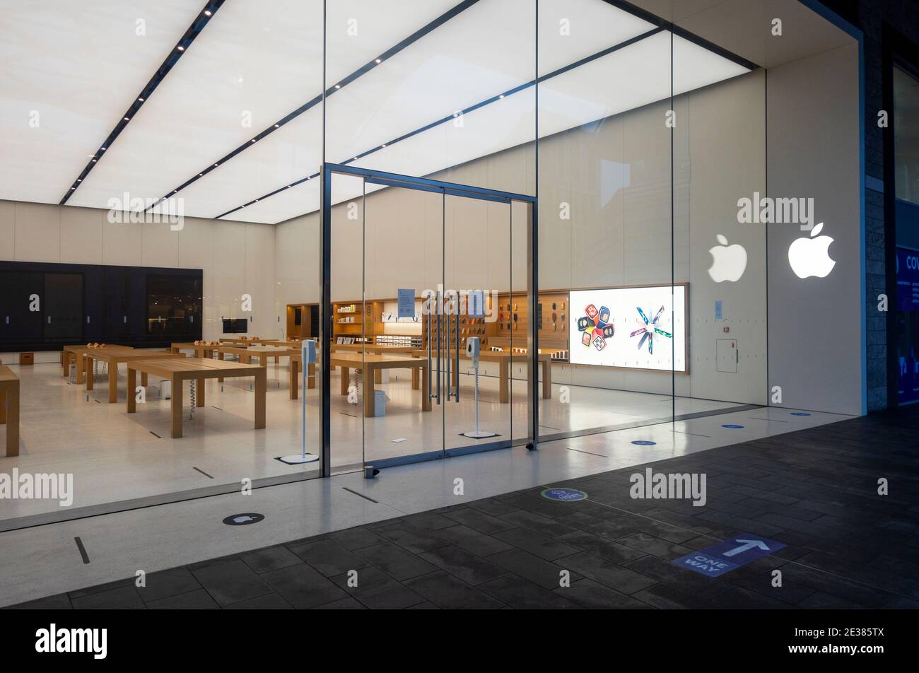 Apple Store in Liverpool One Shopping Centre, geschlossen in Lockdown Stockfoto