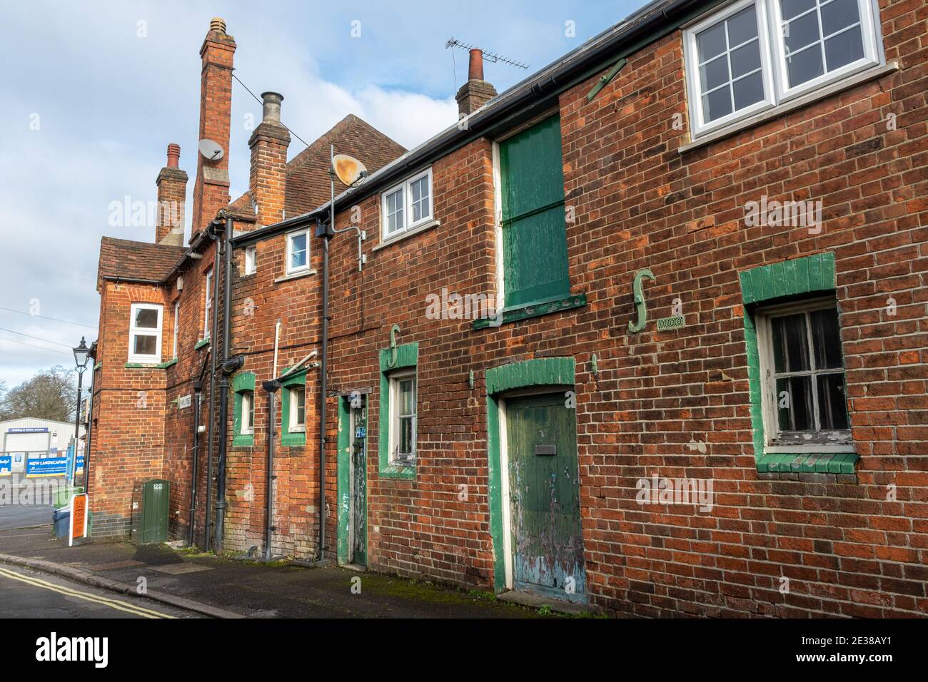 Alte Brauereigebäude, die früher Simonds of Reading, Farnborough, Hampshire, Großbritannien, gehörten Stockfoto