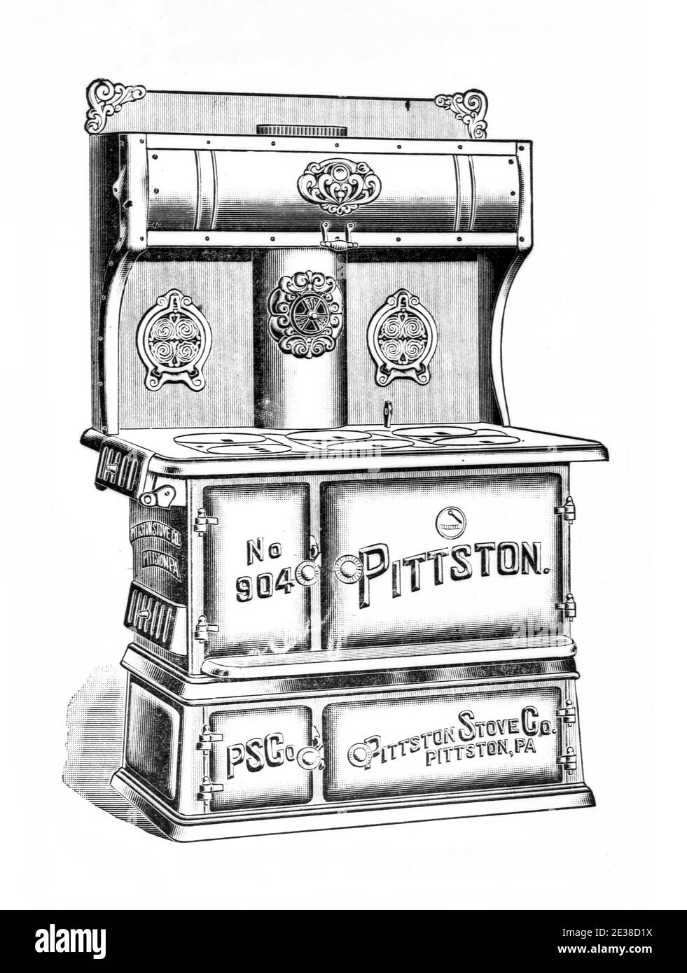Die Pittston Stove Company wurde 1864 gegründet. Sie stellten Kohle- und Holzofen zum Heizen und Kochen bereit. Sie befanden sich in Pittston Pennsylvania, Luzerne County, USA Stockfoto