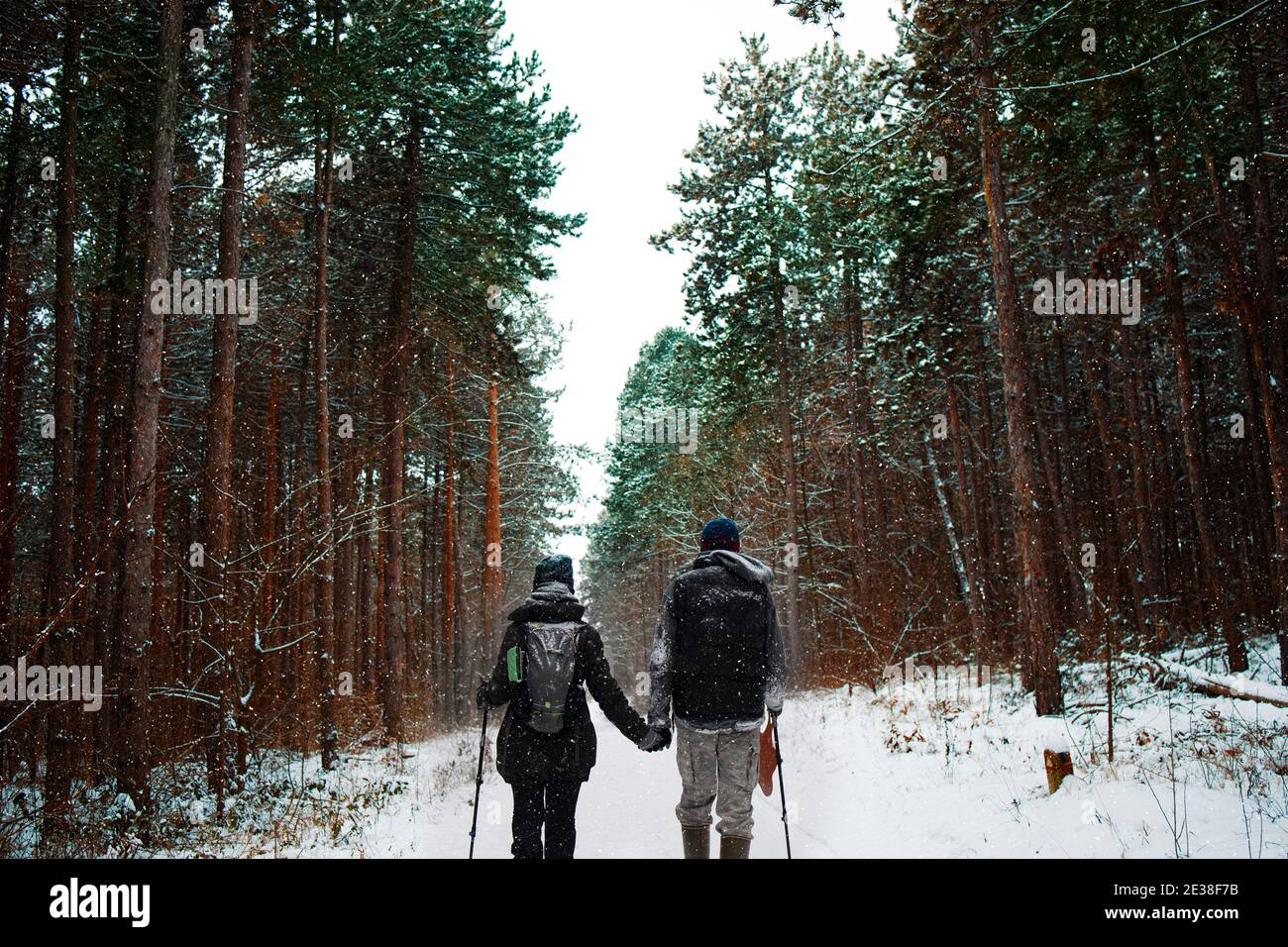 Pärchen wandern gemeinsam in der Natur und genießen ihren Tag in Die Wildnis Stockfoto