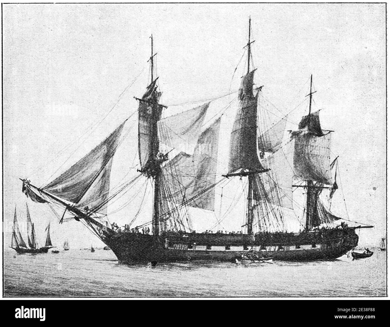 La Victorieuse (1804) - eine Korvette mit 22 Kanonen der französischen Marine. Illustration des 19. Jahrhunderts. Deutschland. Weißer Hintergrund. Stockfoto
