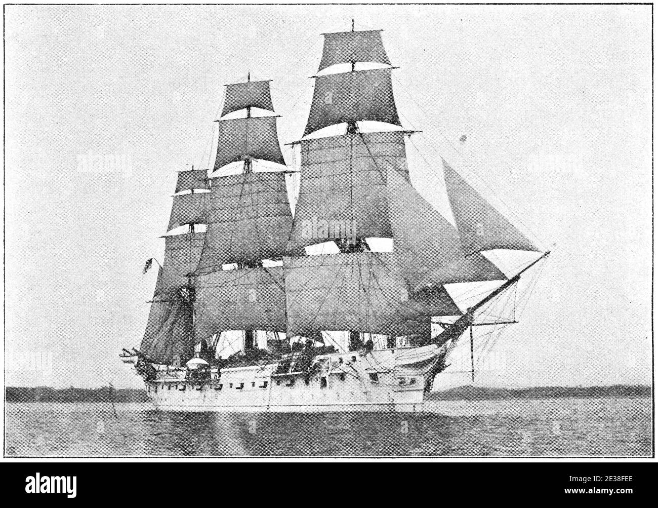 SMS Gneisenau (1879) - eine Korvette der Bismarck-Klasse für die deutsche Reichsmarine. Illustration des 19. Jahrhunderts. Deutschland. Weißer Hintergrund. Stockfoto
