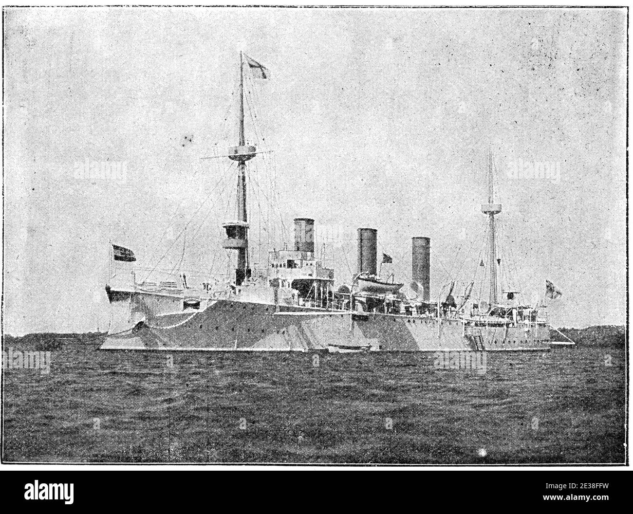 SMS Gefion (1893) - ein ungeschützter Kreuzer der Kaiserlichen Marine. Illustration des 19. Jahrhunderts. Deutschland. Weißer Hintergrund. Stockfoto