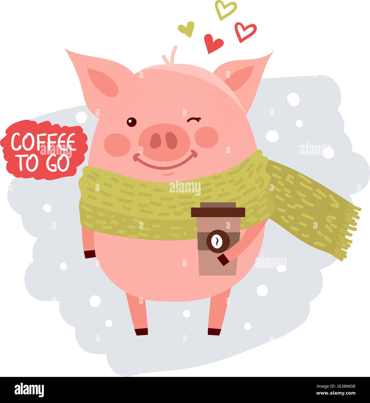 Cute Cartoon Schwein mit der Tasse Kaffee. Kaffee Morgen Abbildung isoliert auf weiß. Vektor-Illustration mit Cartoon-Symbol der chinesischen Kalender uns Stock Vektor