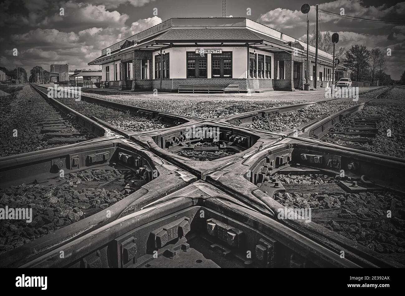 Das Corinth Train Depot, jetzt das Crossroads Museum, ist am 25. März 2012 in Corinth, Mississippi abgebildet. Stockfoto