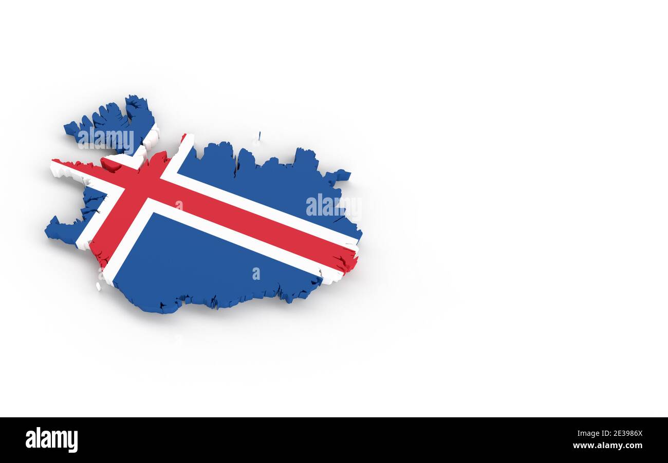 Karte von Island mit Island Flagge 3D-Rendering Stockfoto