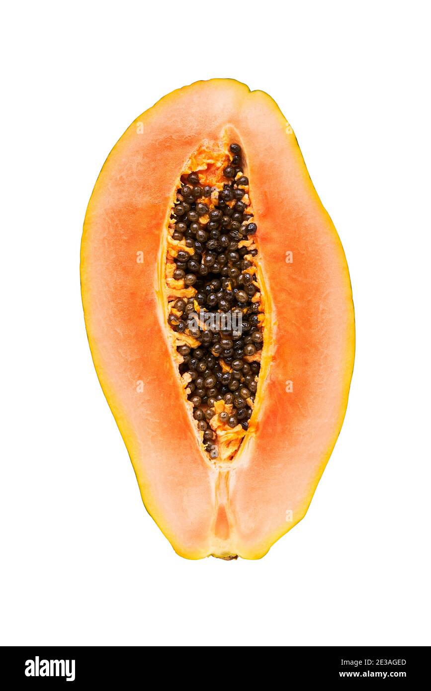 Papaya isoliert auf weißem Hintergrund. Draufsicht. Stockfoto