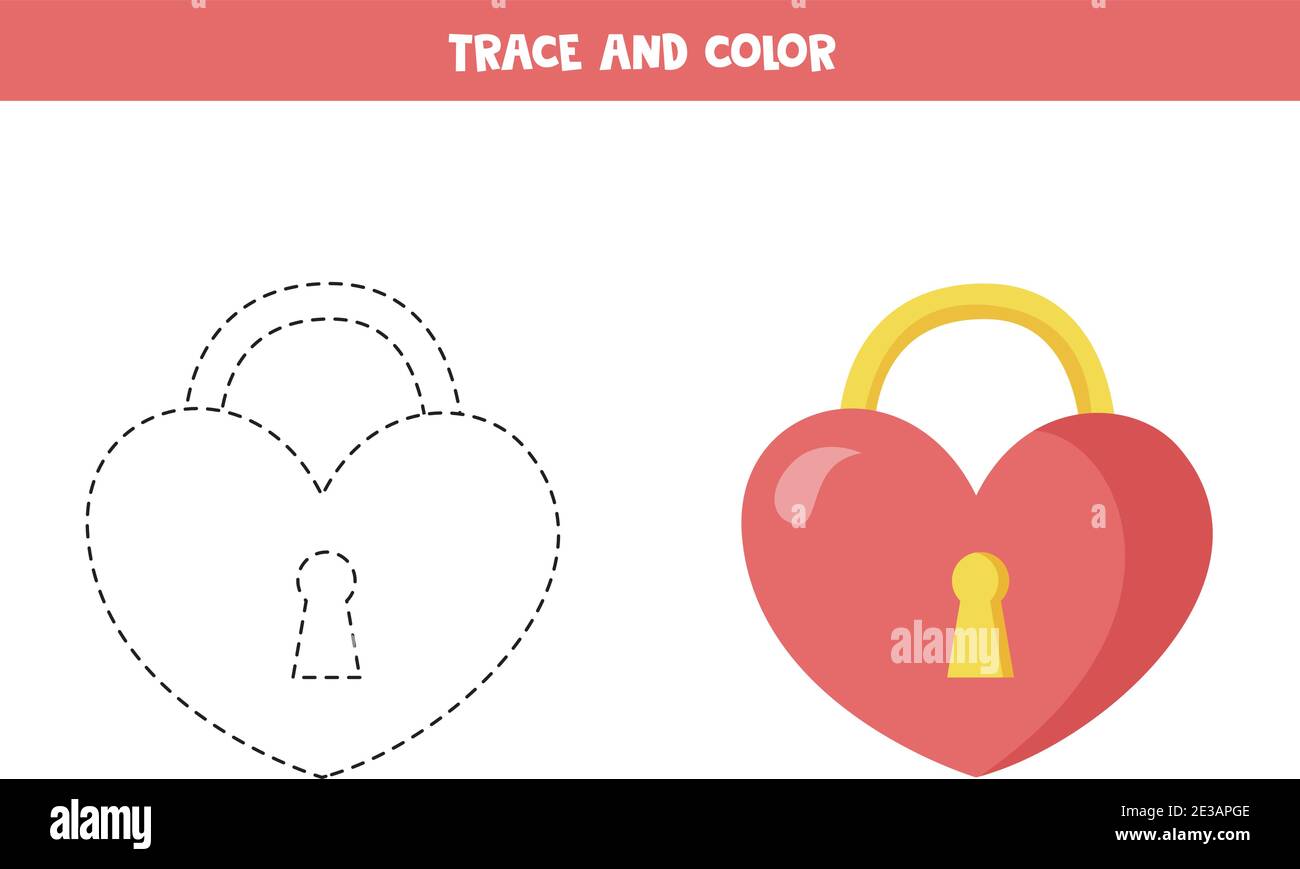 Spur und Farbe valentine Schloss in Form von Herz. Lernspiel für Kinder. Schreiben und Färbung Praxis. Stock Vektor