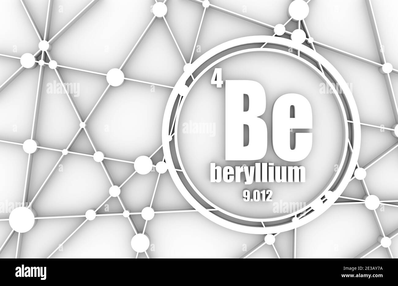 Beryllium chemisches Element. Schild mit der Ordnungszahl, Atommasse. Chemisches Element des Periodensystems. Molekül und Kommunikation Hintergrund. Conn Stockfoto