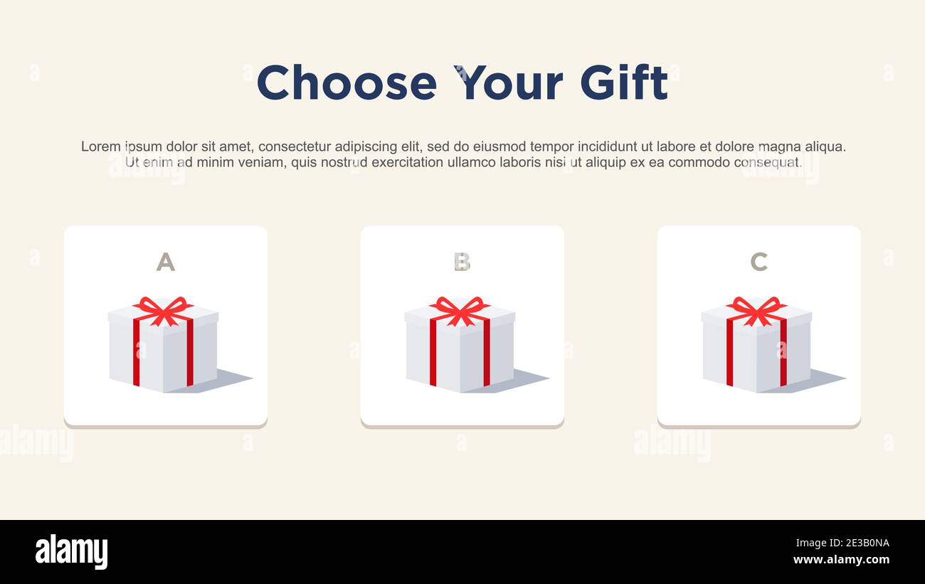 Wählen Sie Ihr Geschenk, Mystery Box Loyalty Kundenprogramm Konzept Vektor Illustration Stock Vektor