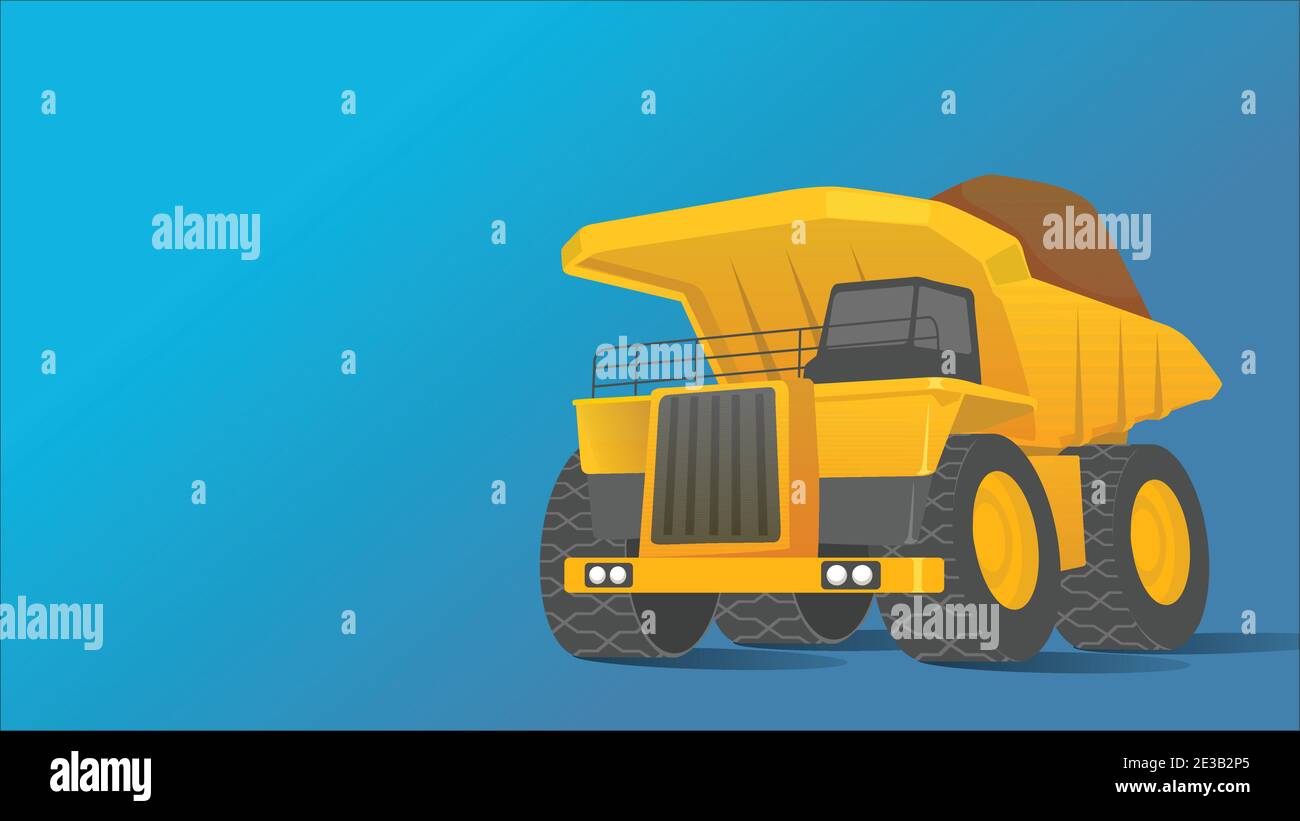 Isoliert schwere Last gelbe Bergbau LKW Spielzeug in sauber Blauer Hintergrund mit leerem Leerzeichen für benutzerdefinierte Verwendung für Webseite oder Präsentationsvektor i Stock Vektor