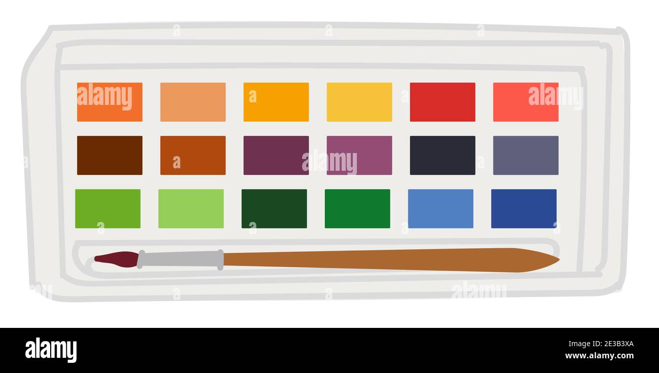 Palette von mehrfarbigen Farben mit Pinsel Vektor Stock Vektor