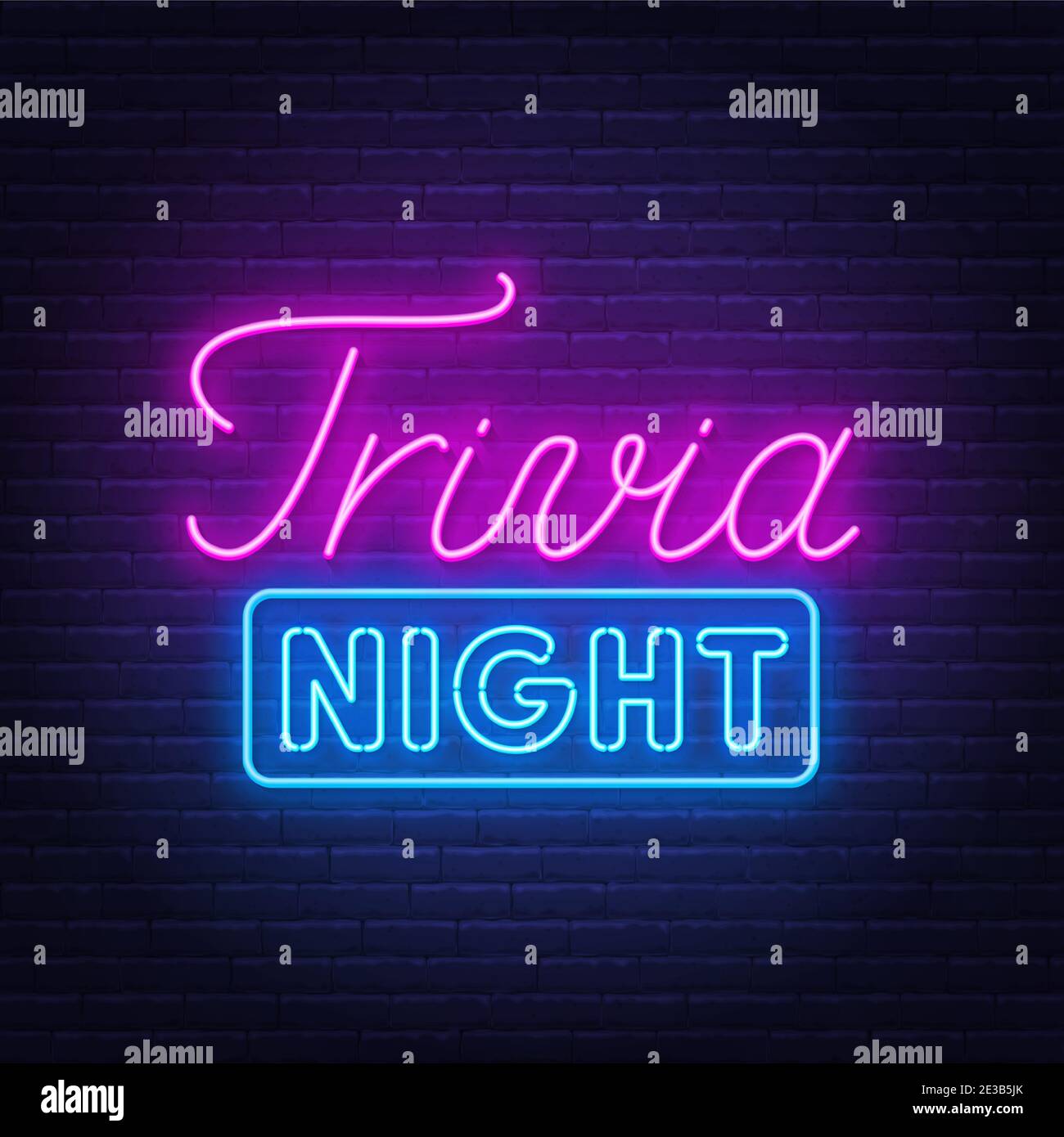 Trivia Nacht Neon-Schild auf einer Mauer. Stock Vektor