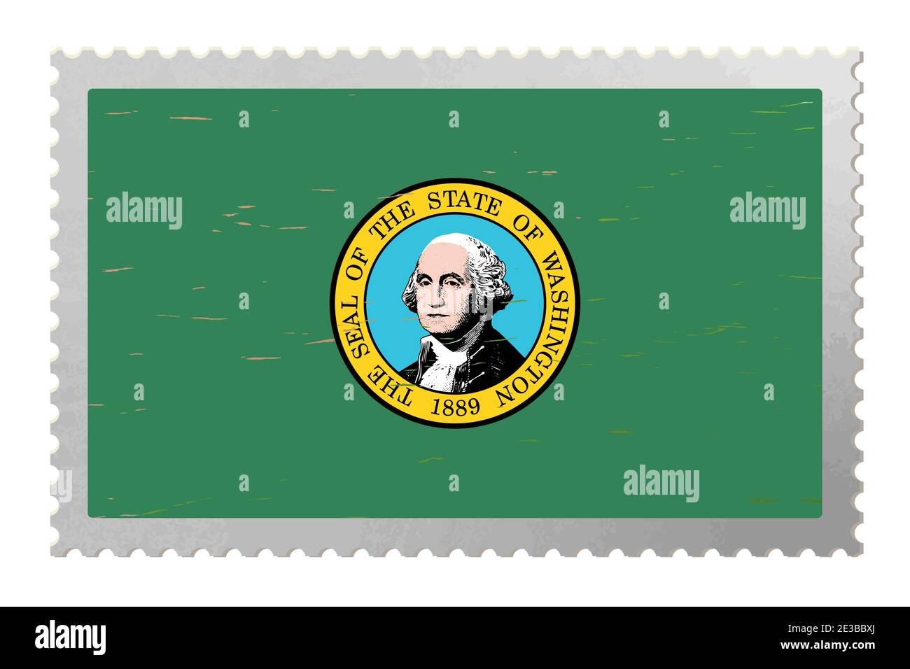 Washington USA Flagge auf alter Briefmarke, Vektor Stock Vektor