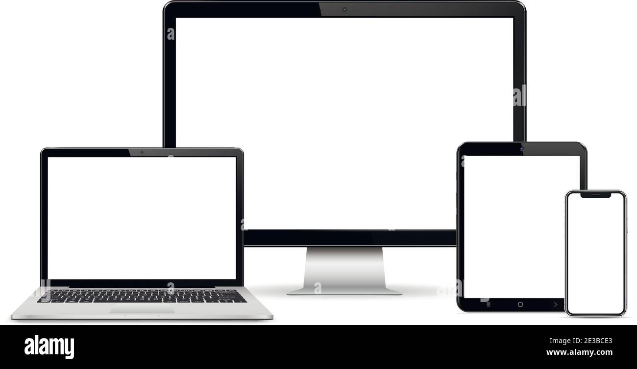 Set von leeren Bildschirmen mit Computer-Monitor, Laptop, Tablet, Telefon Stock Vektor
