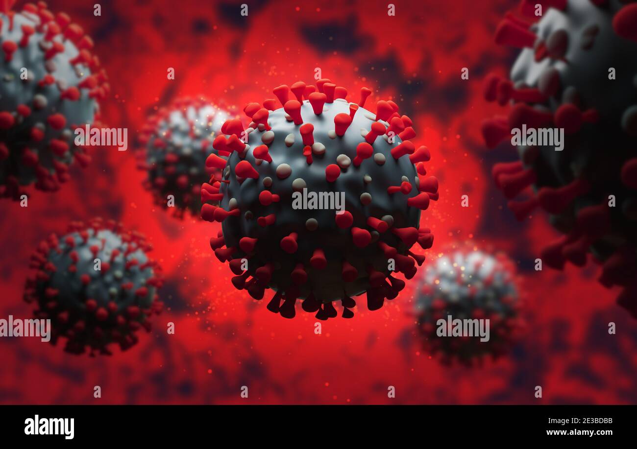 Medizinische Illustration des Coronavirus mit Pandemiemittel von COVID-19 Stockfoto