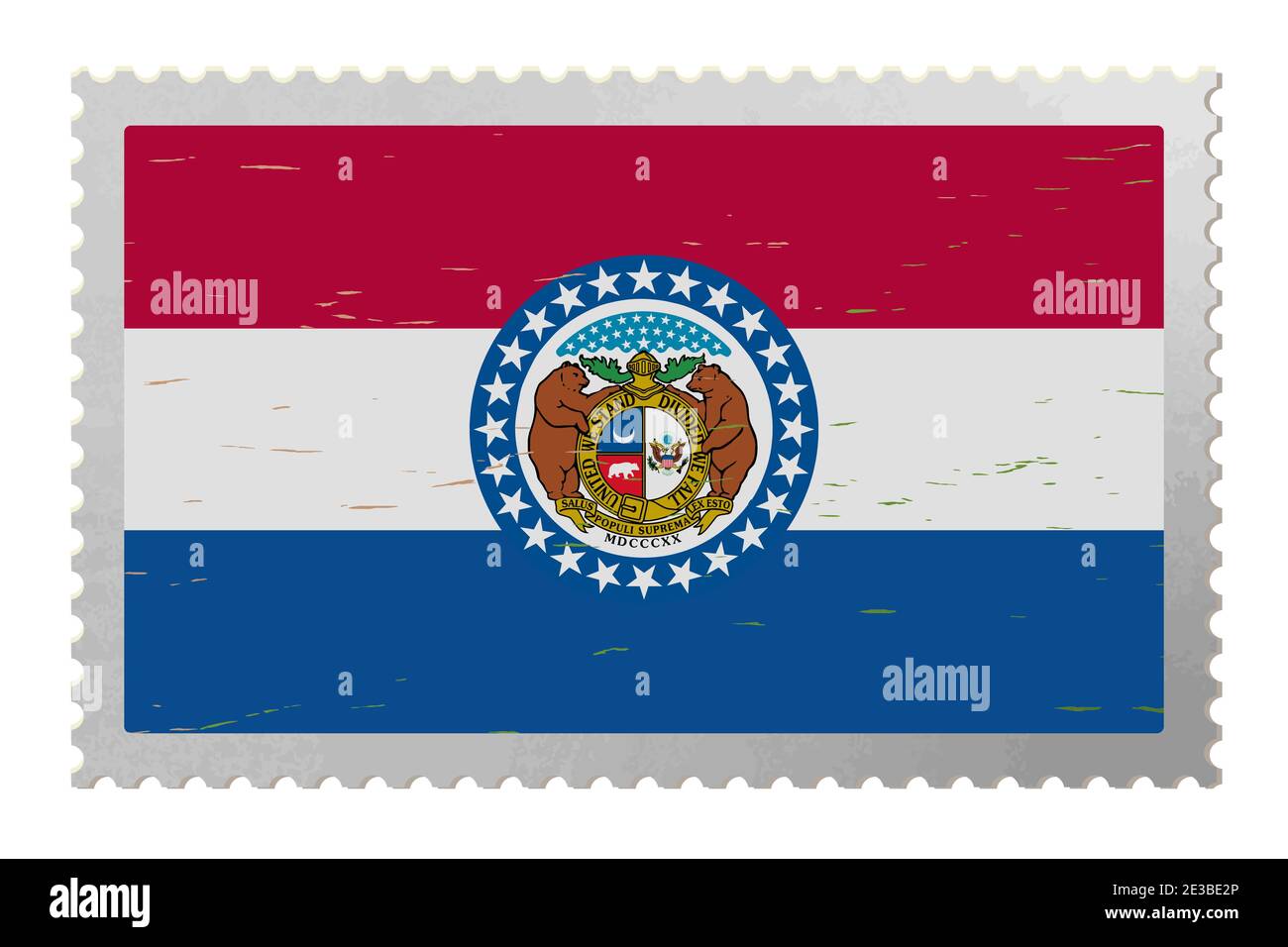 Missouri USA Flagge auf alter Briefmarke, Vektor Stock Vektor
