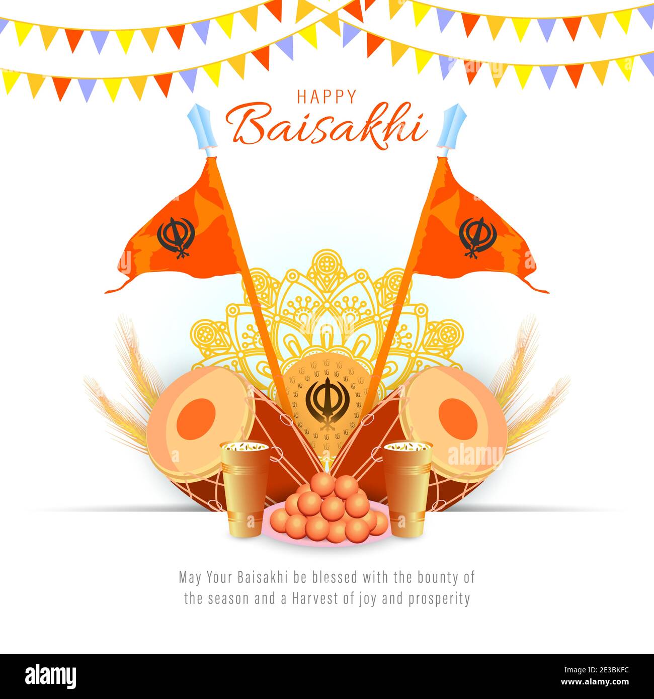 Vektor-Illustration Von Happy Baisakhi Celebration. Vaisakhi, auch bekannt als Baisakhi Festival im Hinduismus und Sikhismus. Paar tanzen. Stock Vektor