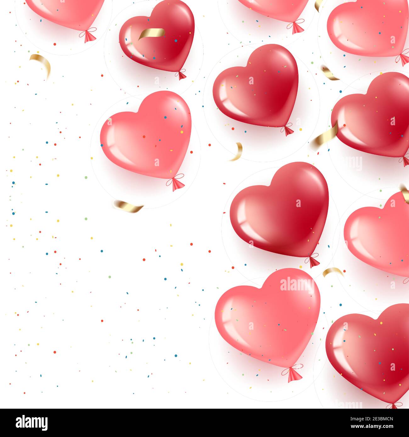 Alles Liebe zum Valentinstag. Gel Luftballons-Herzen rot und rosa. Banner mit Platz für Text. Grußkarte Happy Birthday, Internationaler Frauentag. Isoliert Stock Vektor